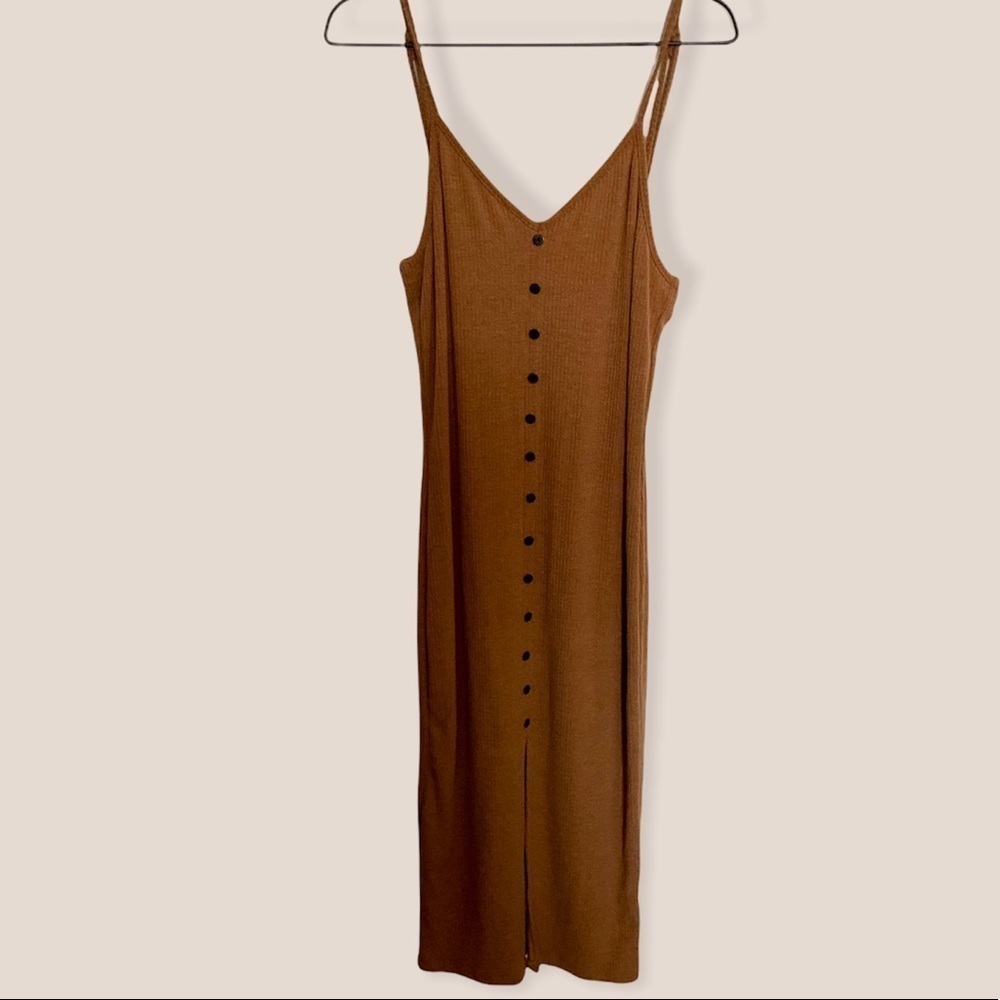 VICI Brown Ribbed Button Front Midi Dress Size Large - Picture 2 of 4